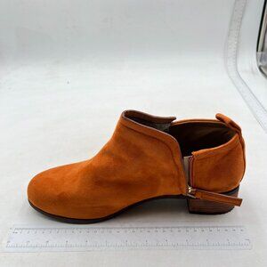 Dark Orange Women Stacked Low Heel Almond Toe V Cut Zippers Ankle Boot